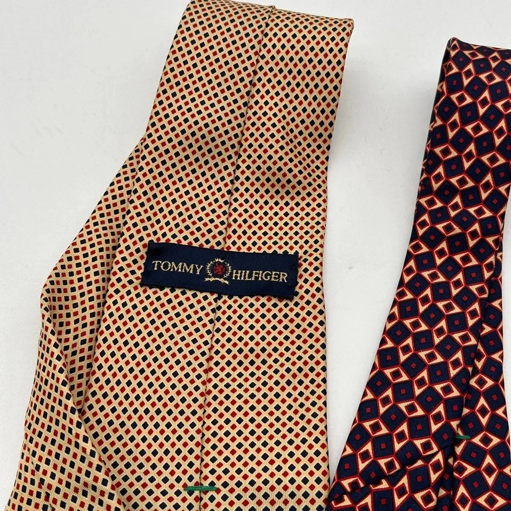 Tommy Hilfiger Orange Navy‎ Geometric Silk Men Neck Tie